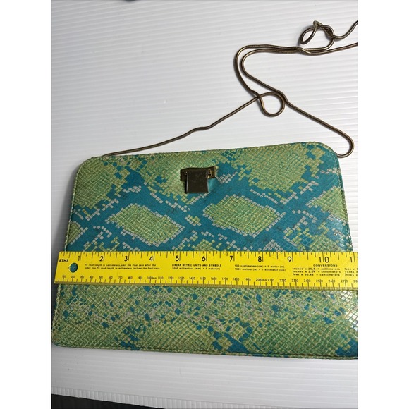 Timothy Hitsman Imatation‎ Snakeskin Handbag W Chain Spain Blue Green - Picture 2 of 11